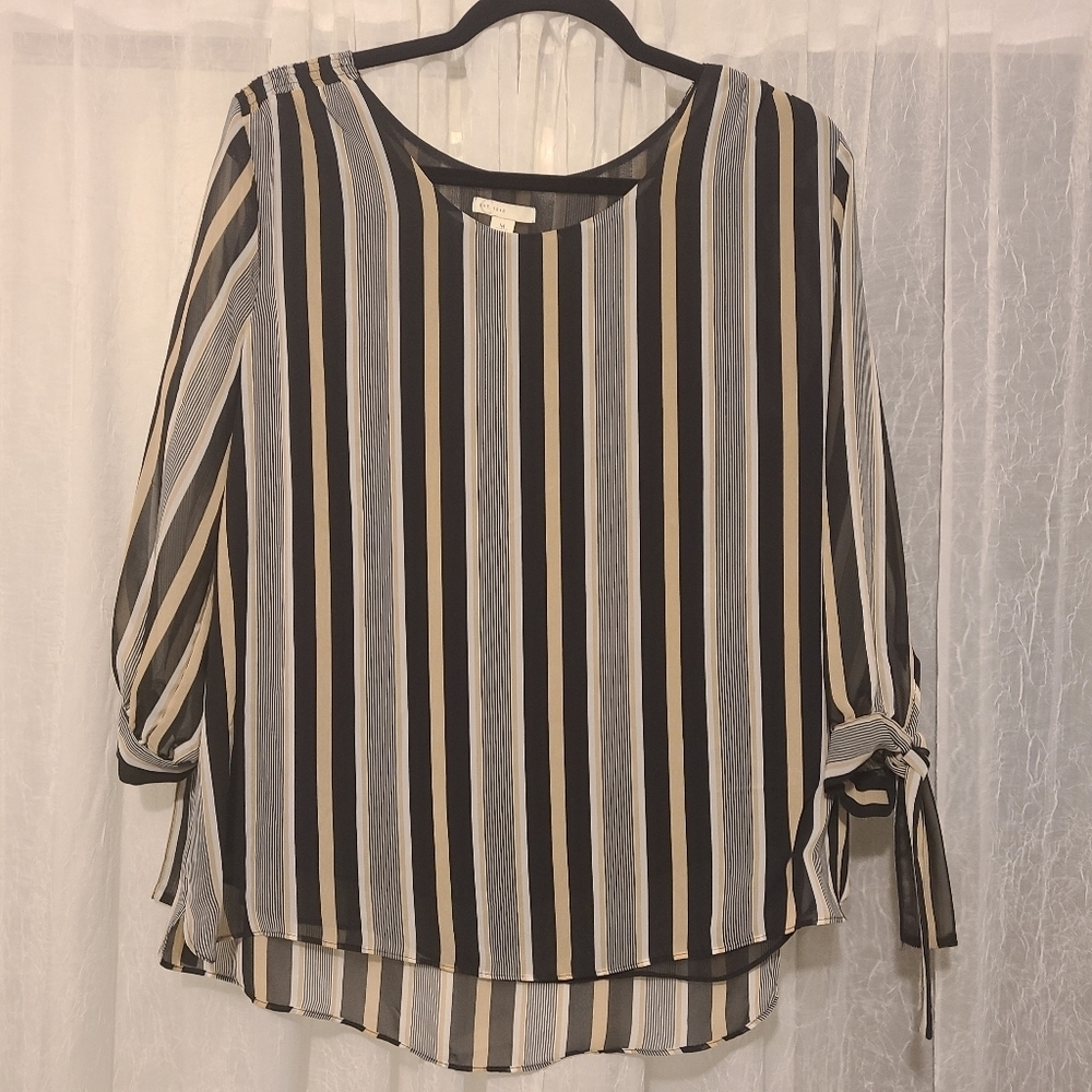 3 for $20 Sale!!!Est.1946 Tan&Black Striped Blouse 3/4 sleeves
